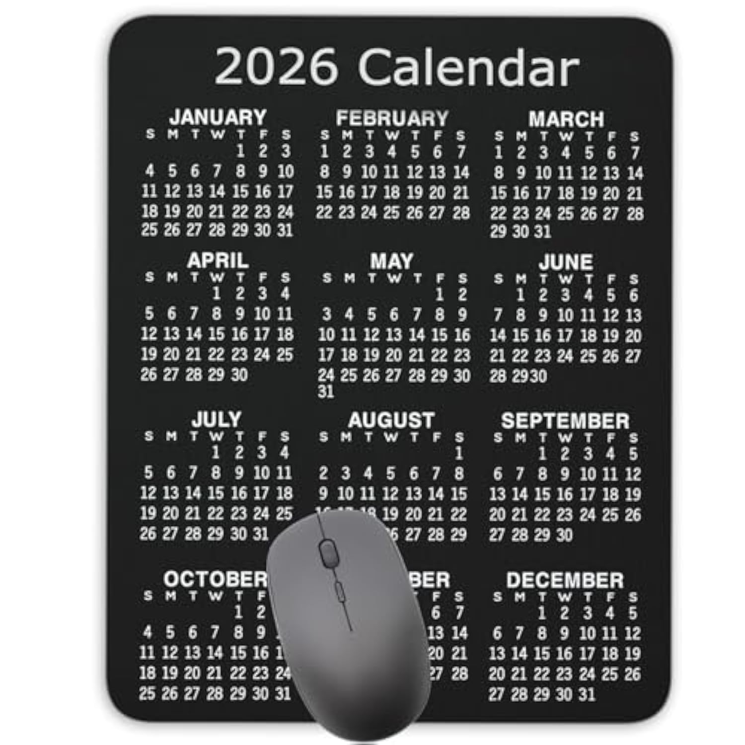 Non-Slip Rubber Mouse Pad? 2026 Calendar Vertical Edition Calendar Black Mouse Mat Mouse Pad Office Gaming Mousemat 9.5 Inch X 7.9 Inch