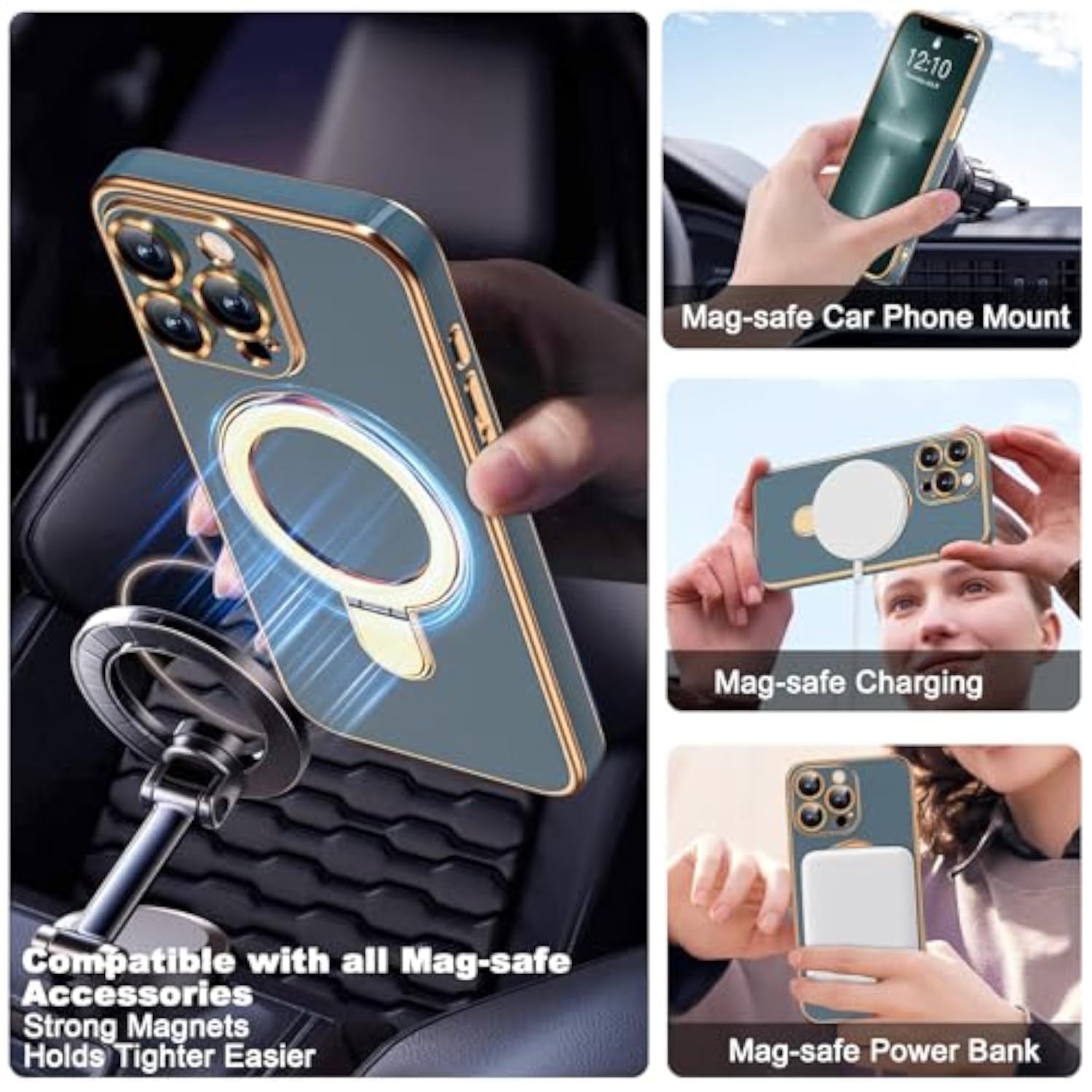 Grey Blue Plating Case for iPhone 13 Pro Max with Stand 6.7 inches