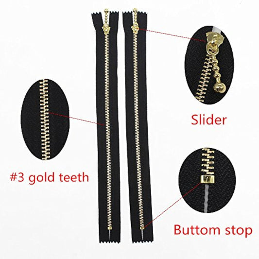 10Pcs 12 Inch #3 Gold Metal Zippers Close End Golden Metal Zippers For