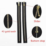 10Pcs 12 Inch #3 Gold Metal Zippers Close End Golden Metal Zippers For
