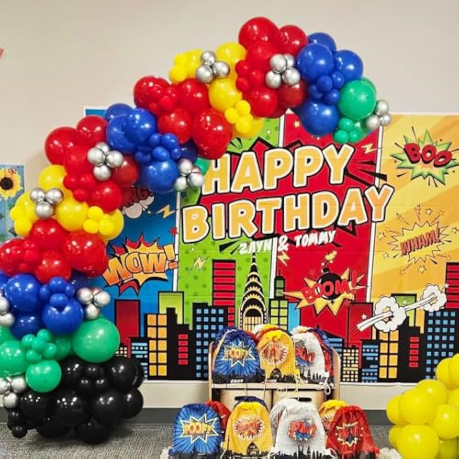 Red Yellow Blue Green Black Silver Balloon Arch Garland Kit-142Pcs Diy Metallic Chrome Colourful Balloon For Superhero Themed Party Baby Shower Graduation Birthday Decorations