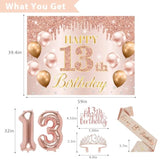 13Th Birthday Decorations For Girls, It'S My 13Th Birthday Crown And Sash Pink Rose Gold 13Th Threenager Cake Topper Banner Backdrop Balloons Hanging Swirls Happy 13 Years Old Party Supplies