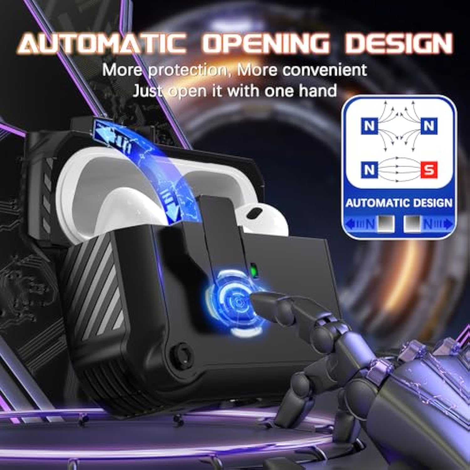 Compatible With Airpods Pro 2Nd Generation 2023(Usb-C),2022(Lightning Cable),1St Gen 2019 Charging Case, Full Drop Protection Auto Pop-Up Lid Design With Cleaner Kit,Black