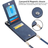 For Iphone 13 Wallet Case With Credit Card Holder Lanyard Crossbody Strap Leather Magnetic Clasp Kickstand Heavy Duty Protective Flip Cover For Iphone 13 6.1 Inch Navy