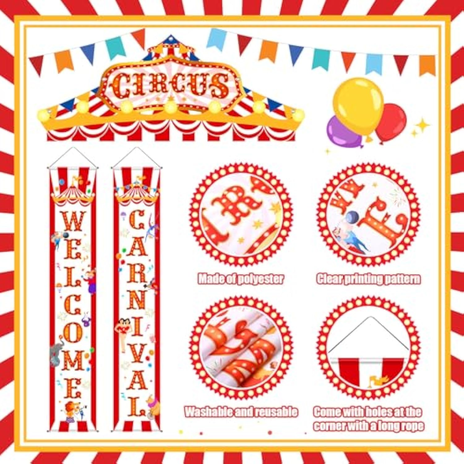 3 Pcs Carnival Circus Porch Banner Decorations Circus Party Awning Hanging Banner Carnival Welcome Door Decorations Set For Birthday Baby Shower Party Supplies