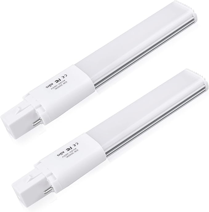 G23 LED PL-S Bulbs 2 Pack 6W 13W CFL Equivalent Warm White 2 Pin Ballast Bypass LED Replacement