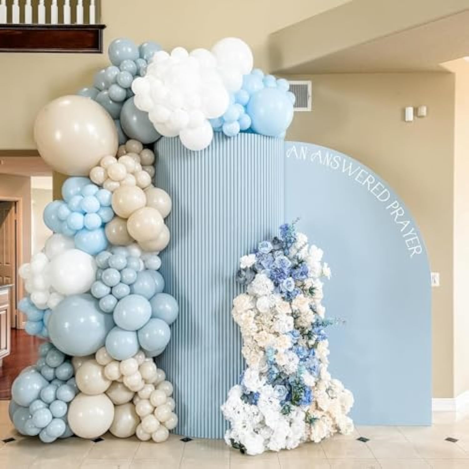 Dusty Blue White Sand Balloon Arch Garland Kit 141Pcs Slate Fog Baby Blue Sand White Beige Cream Balloons For Boy Girl Birthday Bear Theme Baby Shower Gender Reveal Bridal Wedding Party Decorations