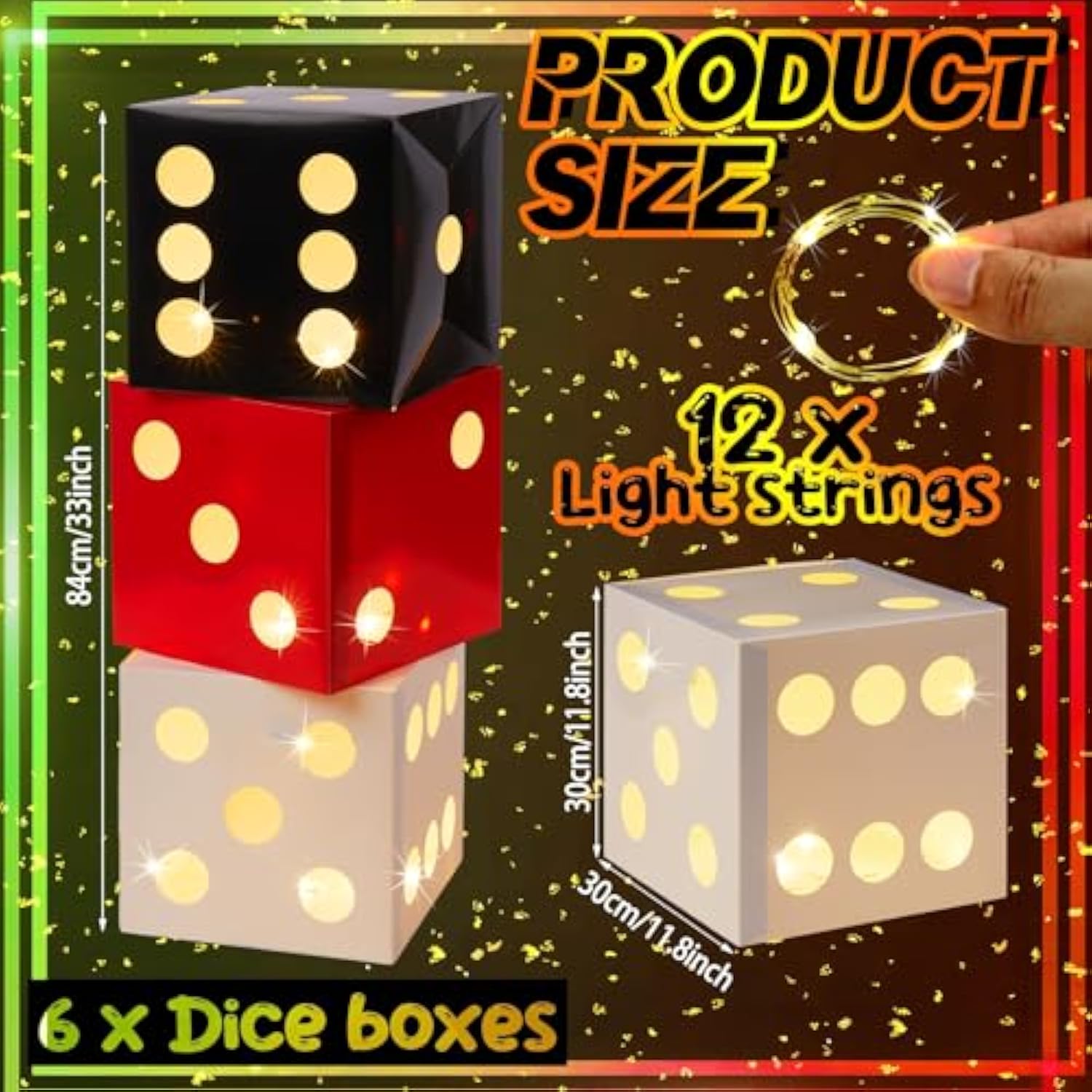 12 Pcs Large Dice Favor Boxes With Light 11.8 Inch Casino Party Decorations Giant Dice Box Jumbo Balloon Boxes Casino Birthday Party Las Vegas Casino Game Night Table Decor