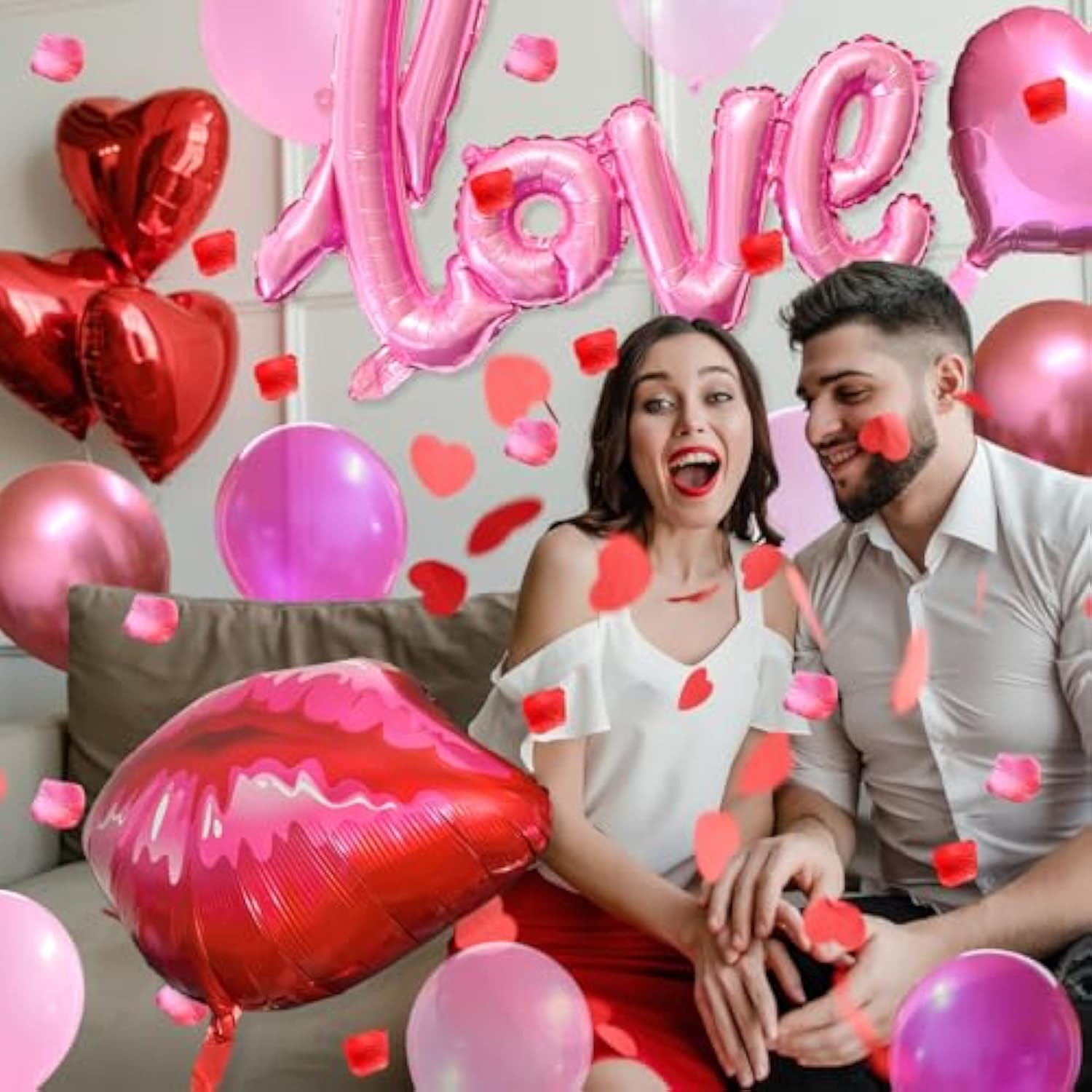 Valentines Day Decor Love Balloon Set, Pink Aluminum Film Large Lips,