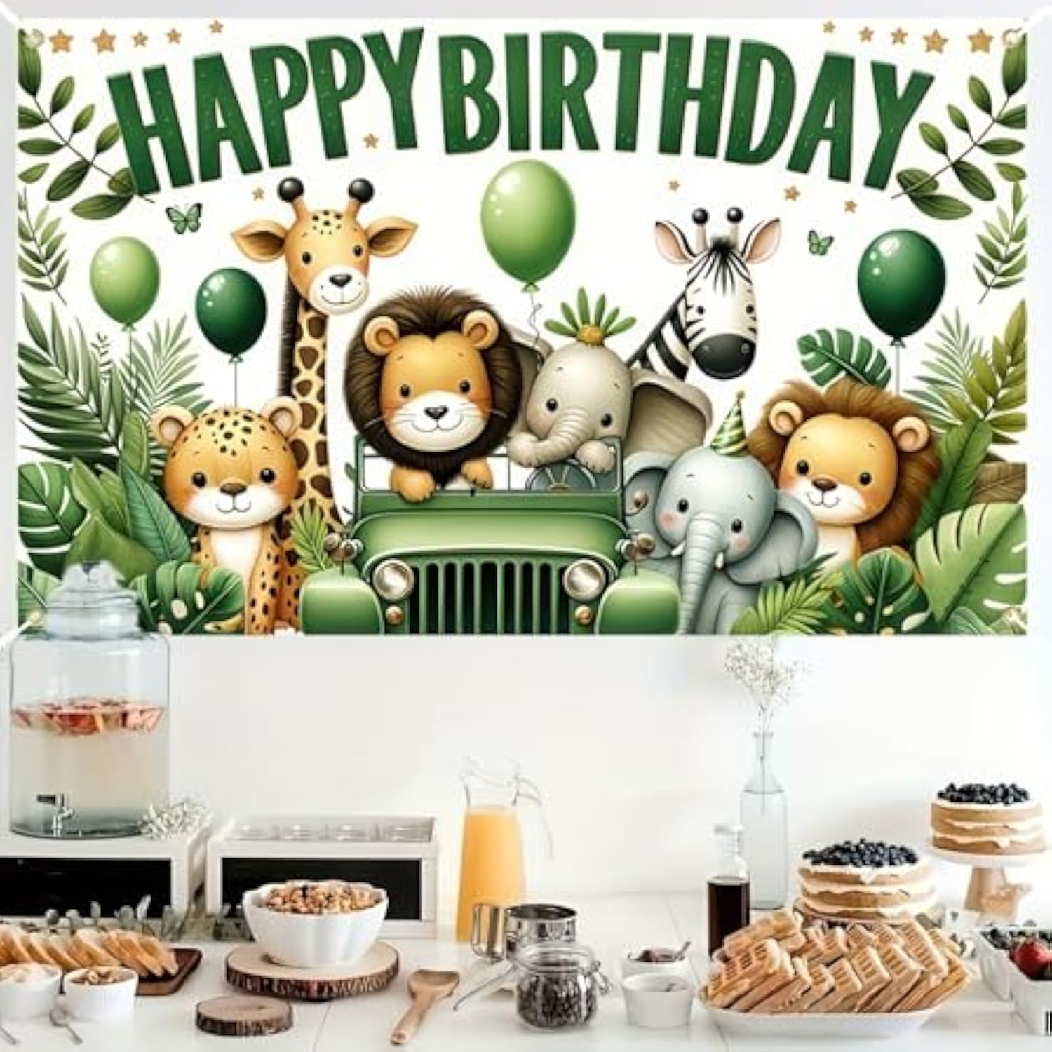 71×43" Jungle Animal Birthday Banner for Kids’ Safari Adventure Party Decor