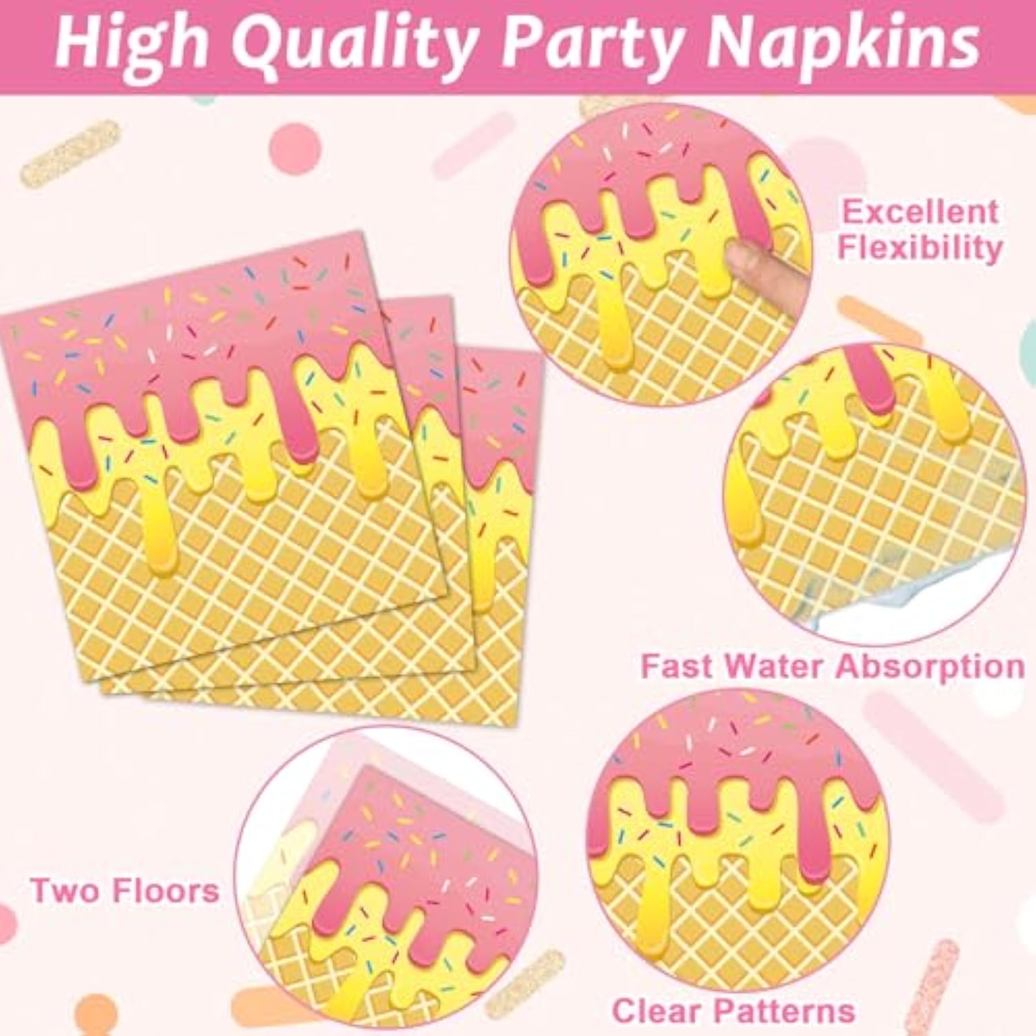 100Pcs Ice Cream Birthday Party Supplies Pink Sweet Ice Cream Paper Plates Napkins Fork Set Disposable Fairy Ice Cream Tableware Decorations For Girls Baby Shower Dinner Serves 25