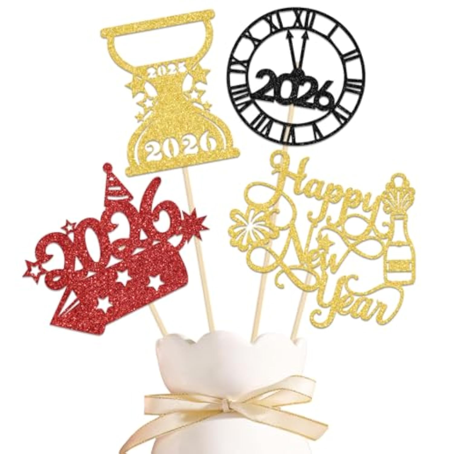 12 Pcs Gold Black Happy New Year Centerpiece Sticks Hello 2026 Goodbye 2025
