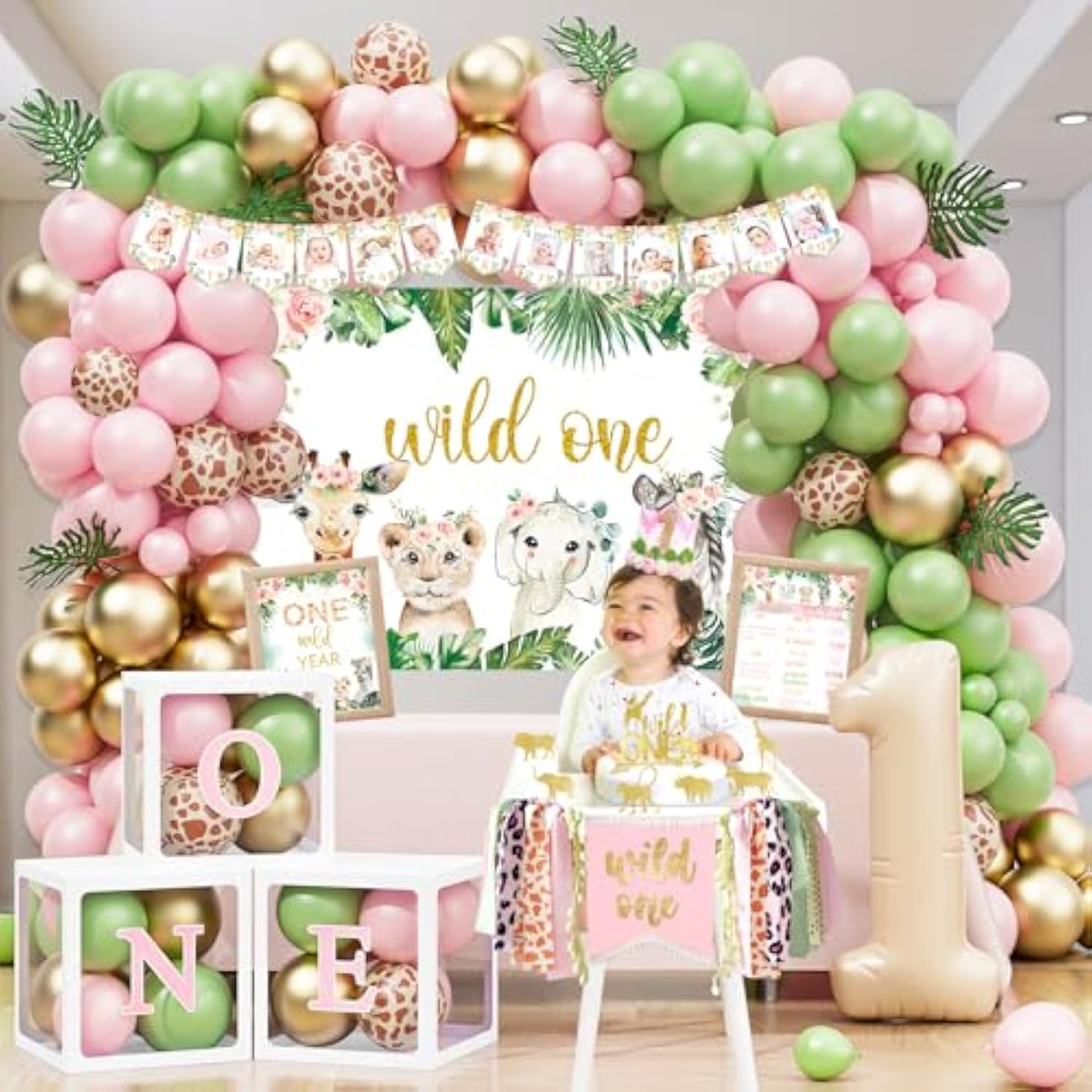 Wild One Birthday Decorations Party Supplies For Girl, 1St Birthday Girl Decorations, Jungle Animal 1St Birthday Party Supplies, First Birthday Decorations For Girls
