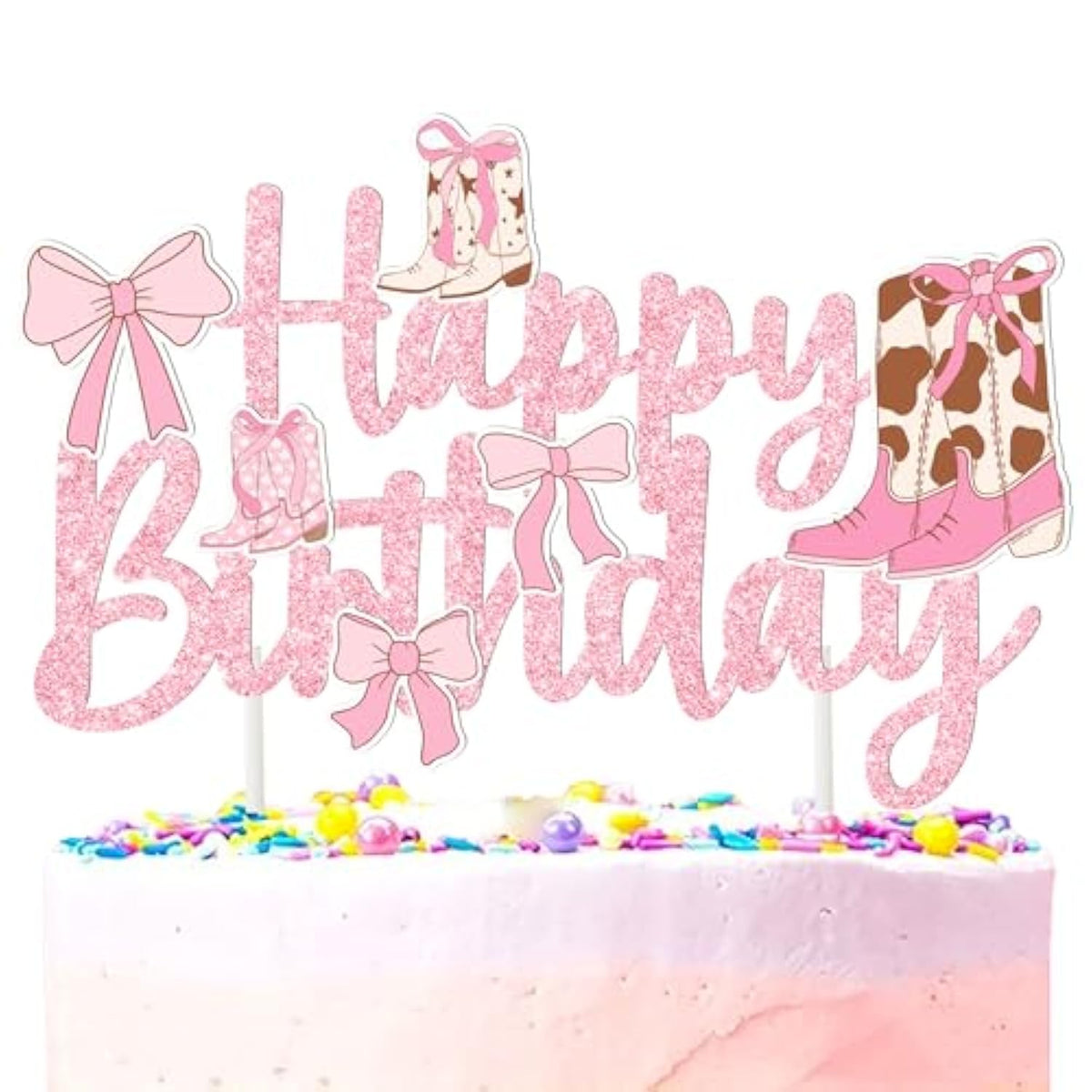 Cowgirls Boots Bows Cake Topper Coquette Cowgirl Birthday Cake Decorations Glitter Pink Cowgirls Boots Cake Picks Western Cowgirl Bow Birthday Party Supplies For Boots And Bows Baby Shower Decor