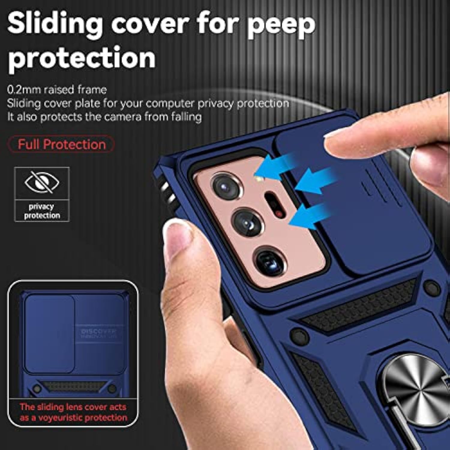 For Samsung Galaxy Note 20 Ultra Case With Camera Lens Cover Hd Screen Protector, Military-Grade Drop Tested Magnetic Ring Holder Kickstand Protective Phone Case For Galaxy Note 20 Ultra 5G (Navy)