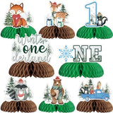 Winter Onederland 1st Birthday Decor 8pcs Winter Forest Woodland Table Honeycomb Centerpieces Winter Forest Woodland Creatures Birthday Supplies for 1st Birthday