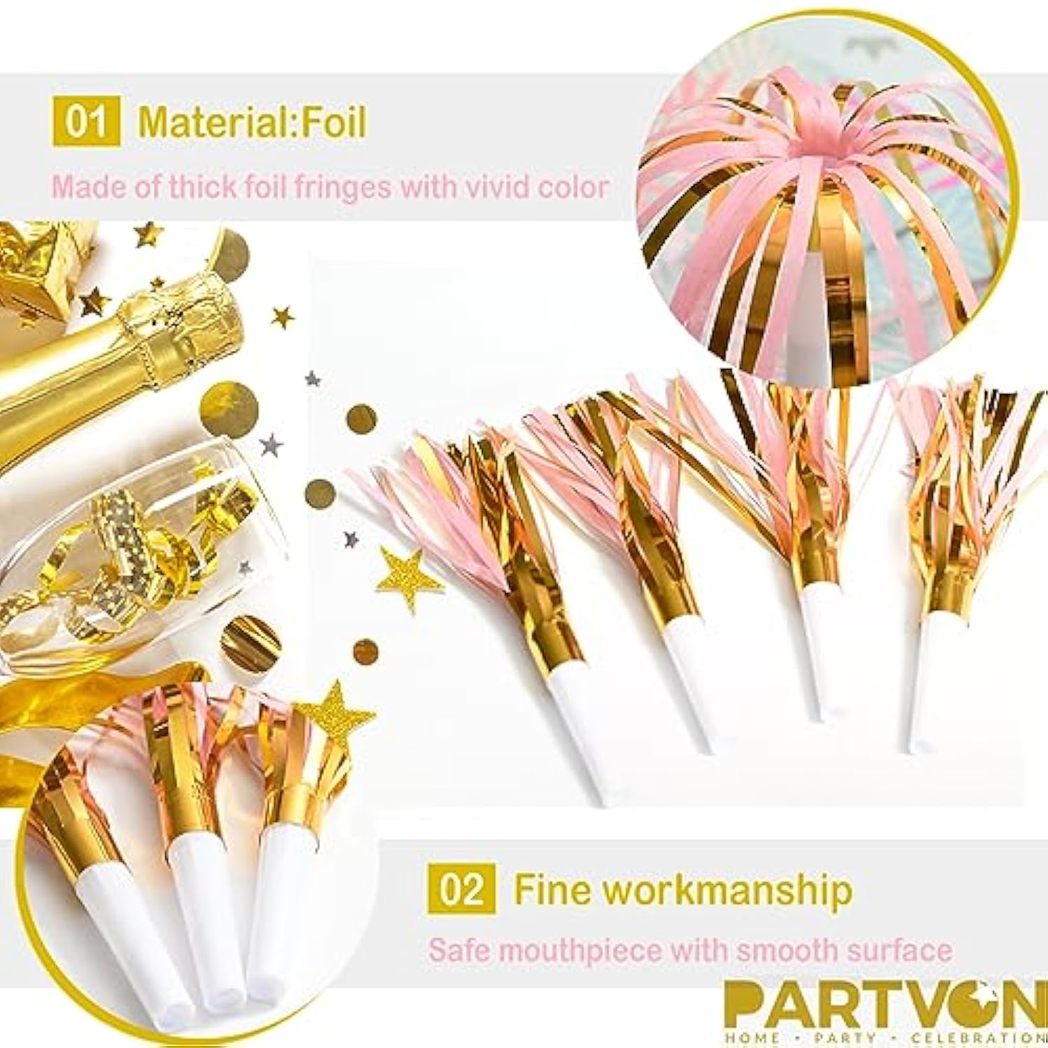 24pcs Gold Pink Noise Makers Party Blowouts Favors Birthday Baby Shower
