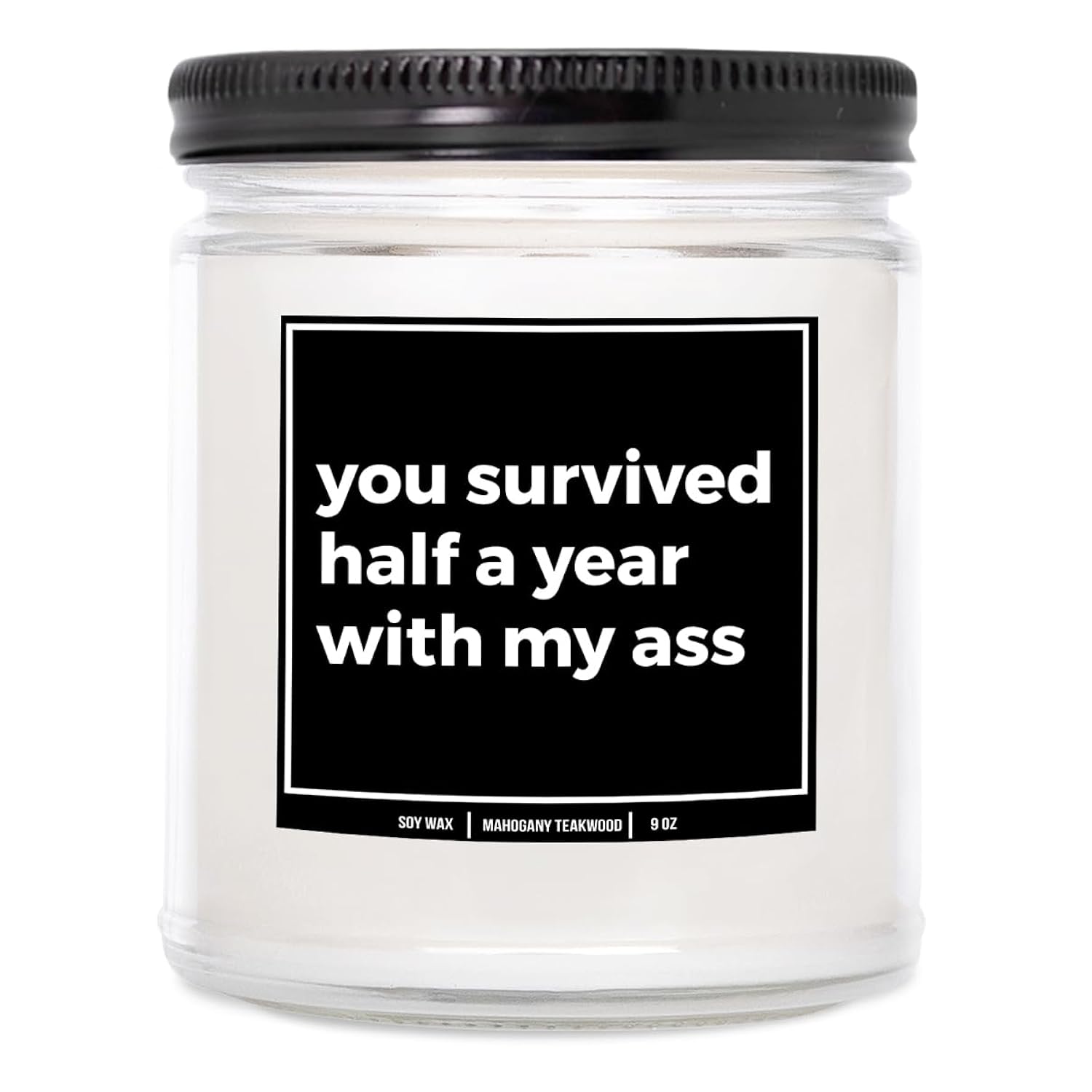 You Nique Designs 6 Month Anniversary Present - 9Oz Candle Gifts For Monthly Anniversaries - 6 Month Anniversary Candle For Boyfriend, Girlfriend - 6 Months Gift Ideas (Mahogany Teakwood)
