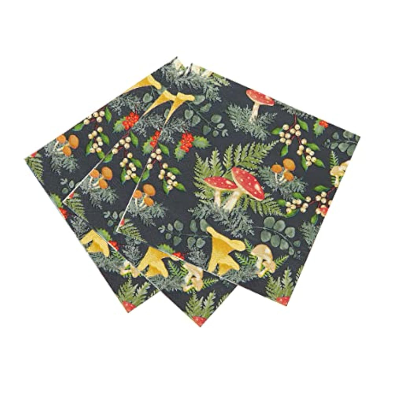 Fall Dinner Napkins With Woodland Forest Mushrooms & Toadstools - Pack Of 20 Recyclable Paper Serviettes For Christmas, Kids Party, Winter, Decoupage, Thanksgiving Luncheon