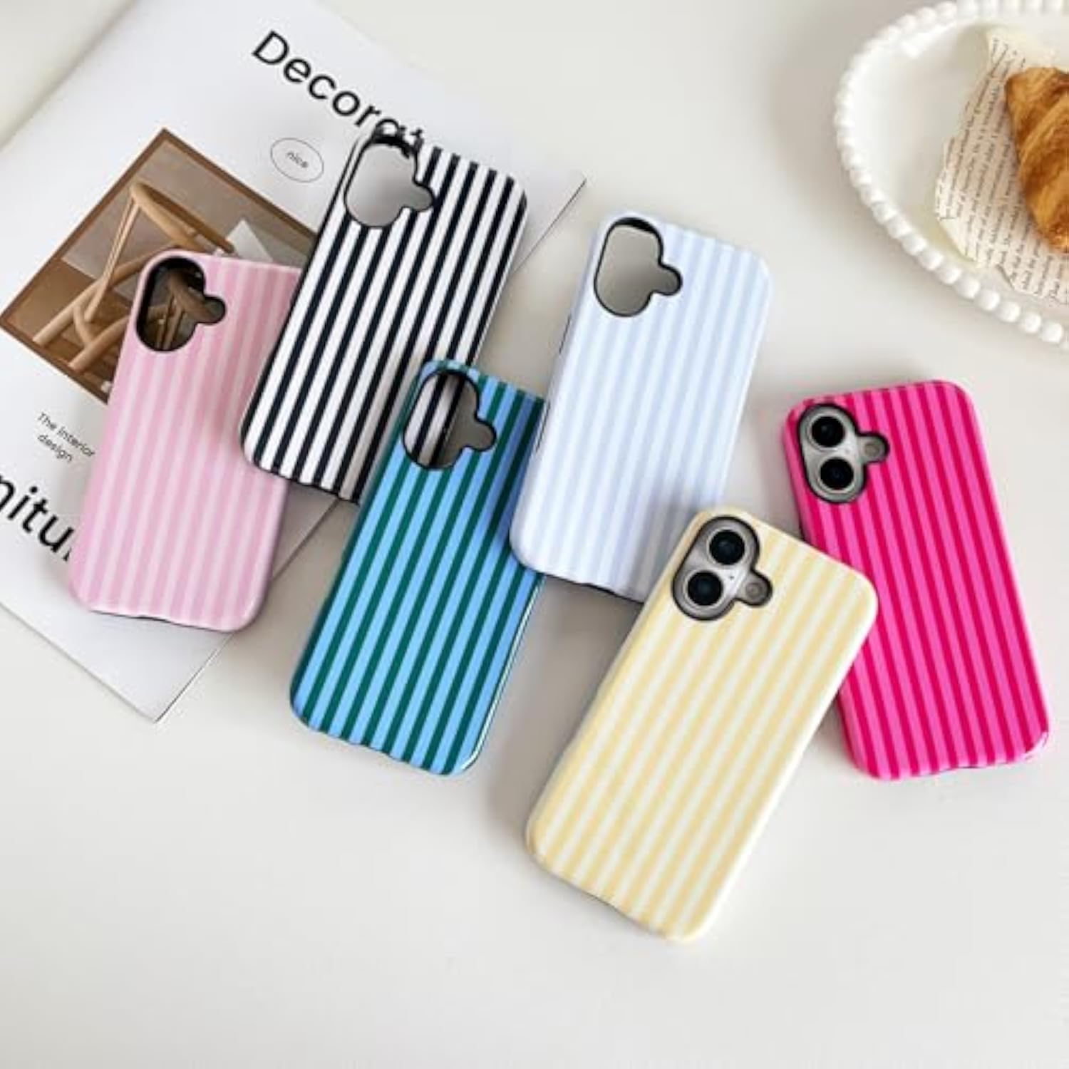 Cute Striped Phone Case for Women Compatible with iPhone 17 - 6.3" White