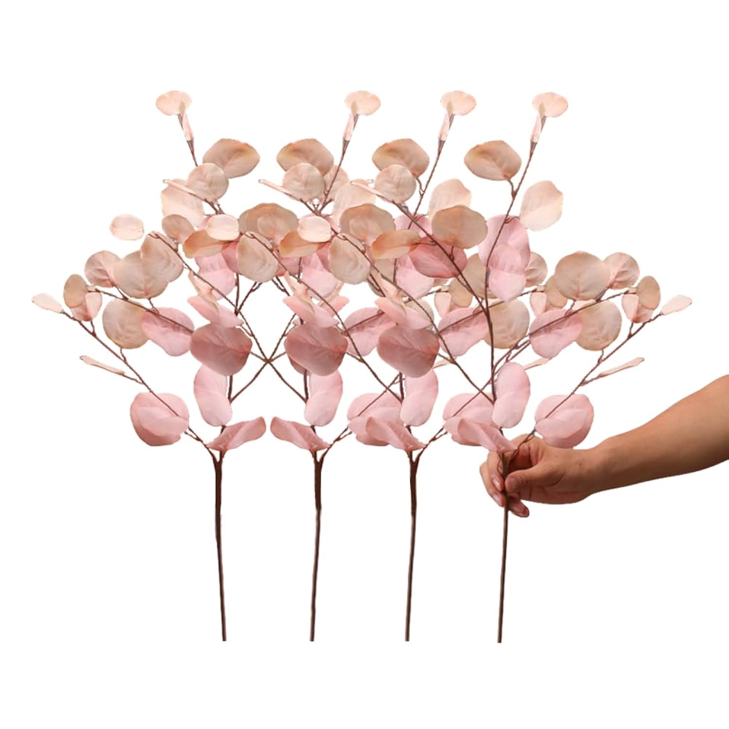 4 Pcs Fall Flowers Artificial For Decoration 34'' Faux Eucalyptus Stems Leaves Long Stem Eucalyptus Branches Fake Eucalyptus Silk Fall Leaves For Home Wedding Festival Party Decor (Pink)