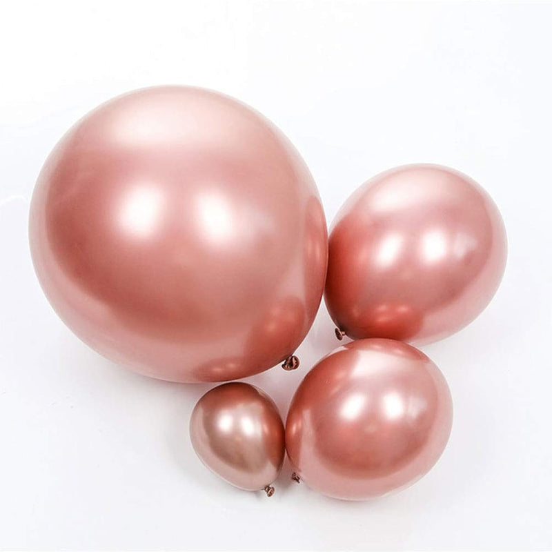 100Pcs Metallic Rose Gold Latex Balloons Various Sizes Chrome Balloon