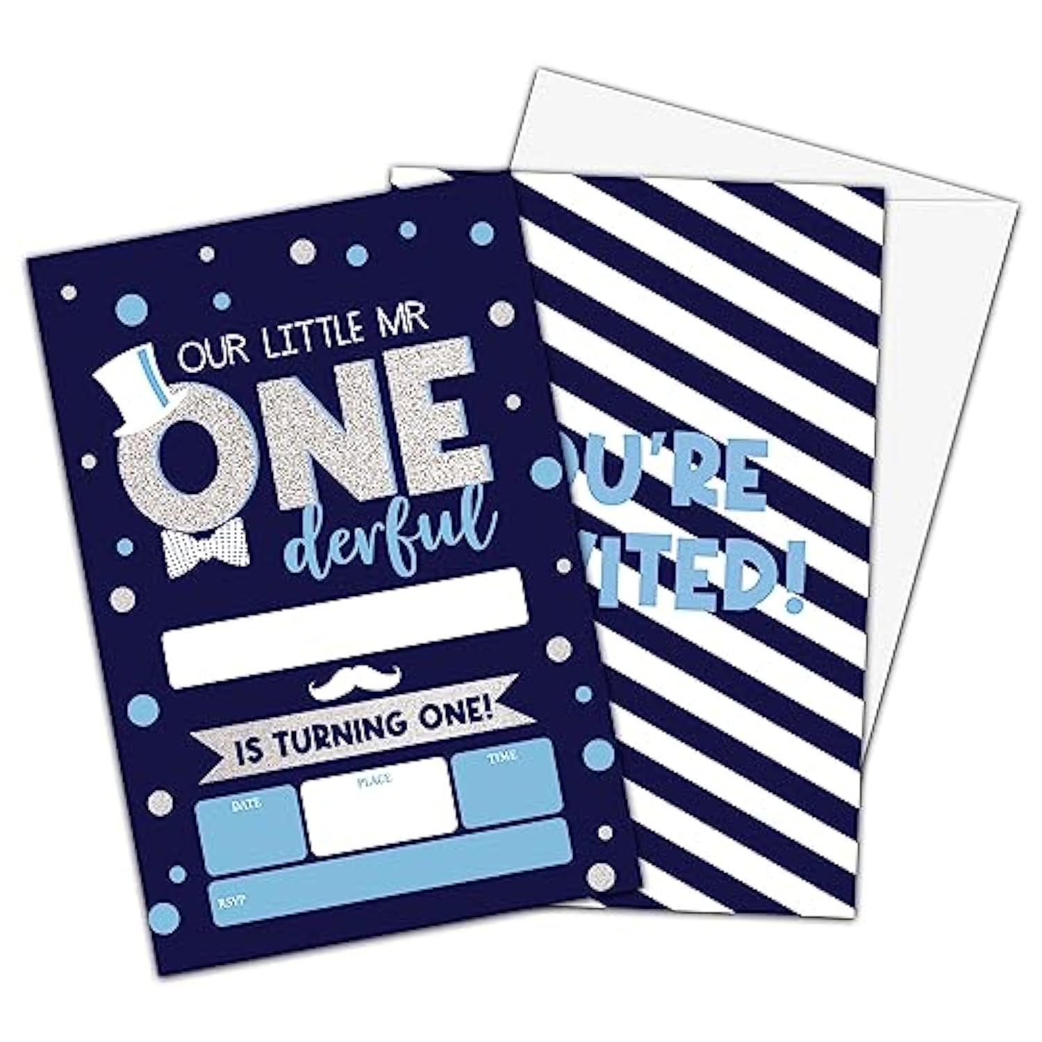 Mr Onederful Birthday Invitations For Boys, Little Man First Boy Birthday Party Supplies Decoration, 20 Cards With 20 Envelopes - C14