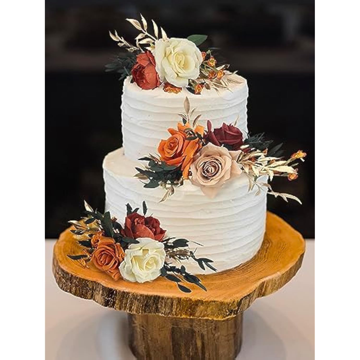 3Pcs Pre-Made Cake Topper Cake Decorating Flowers For Cake Decor Boho Burnt Orange Fall Cake Flowers For Wedding Baptism Birthday Party Bridal Baby Shower