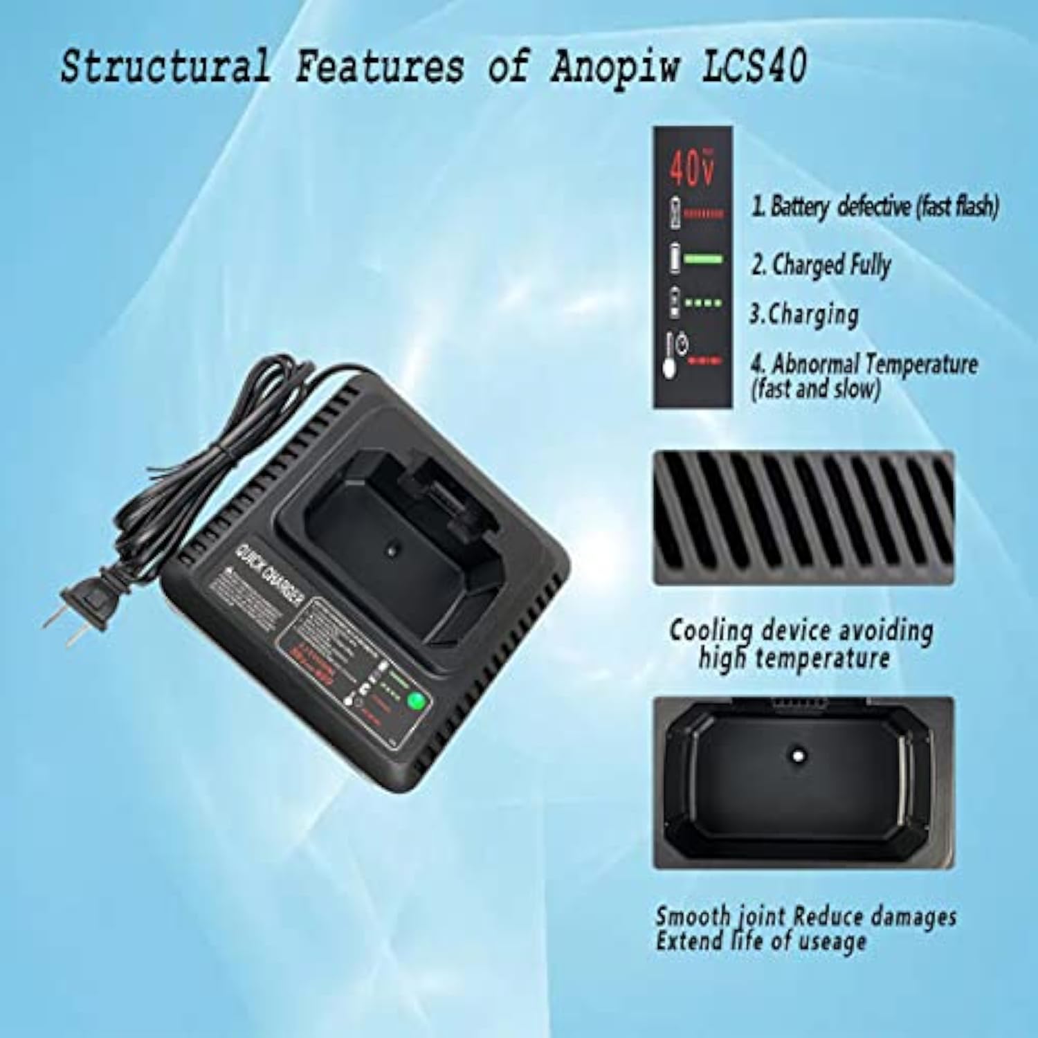 Replace Black And Decker 40V Charger Lcs36 Lcs40 Compatible With Black+Decker 36V/40V Lithium Battery Lbxr36 Lbxr2036 Lbx36 Lbx1540 Lbx2040 Lbx2540 Lst540 Lcs1240 Lst136W
