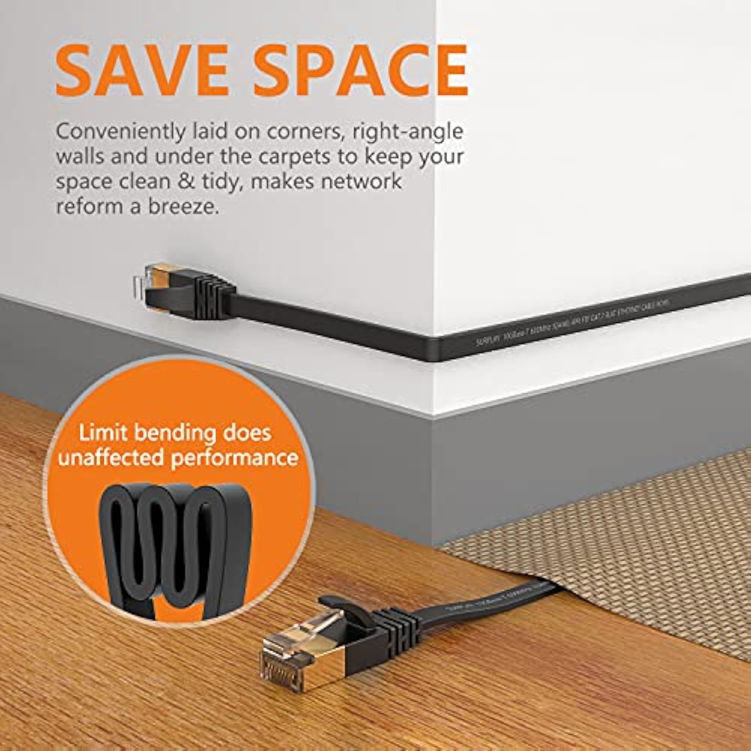 Cat7 10Ft Ethernet Cable Black-10Gbps Shielded & Ground Wire Internet Network