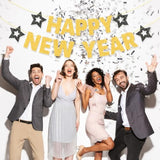 Pre-Strung Gold Glitter Happy New Year 2026 Banner Party Decorations