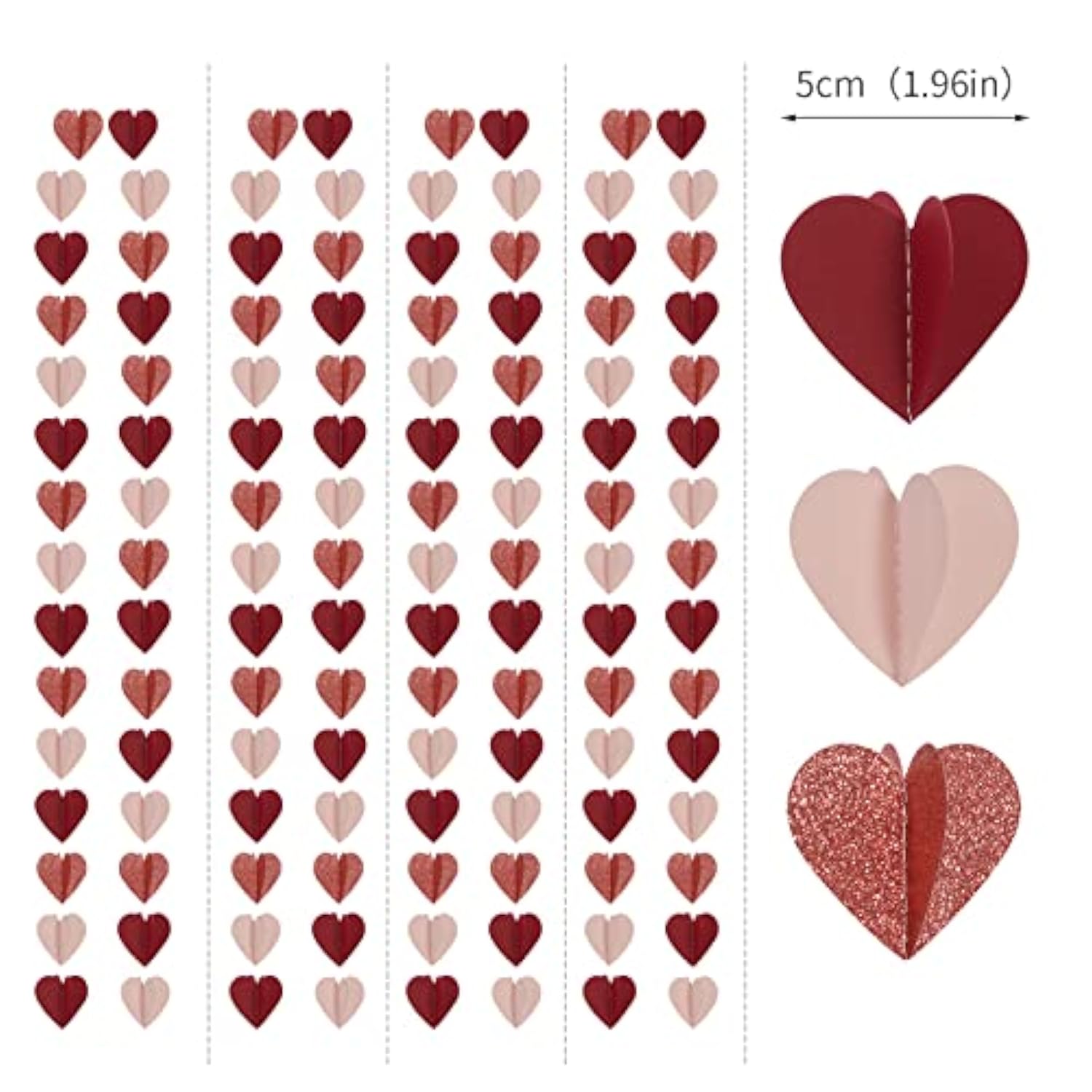 Rose-Gold Pink Burgundy-Red 3D-Heart Garland - 39Ft Galentines Valentines Day Party Decorations Hanging Paper Streamers Banner,Engagement Wedding Bachelorette Baby Bridal Shower Decor