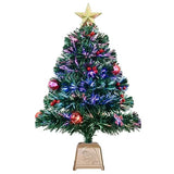 24Inch Green Fiber Optic Christmas Tree,Prelit Artificial Tabletop Christmas Tree,Star,Butterfly And Ball Ornaments For Best Holiday Home Decorations,2 Foot