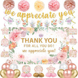 Pink We Appreciate You Decorations, Pink Floral Thank You Banner