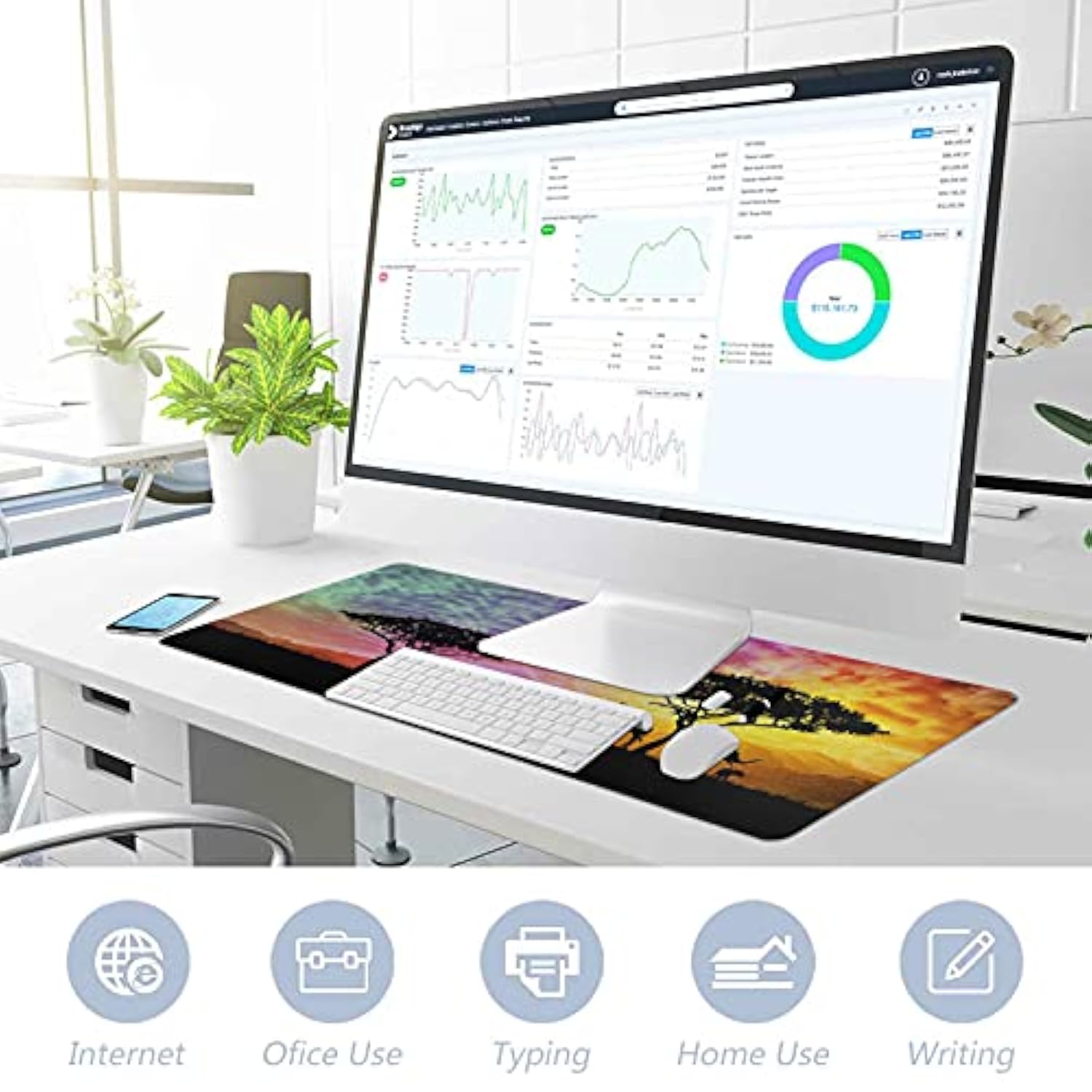 Africa Safari Giraffes And Elephants Large Gaming Mouse Pad With Non-Slip Rubber Base,Stitched Edge,Decorate Desk Mat For Laptop,Computer, Wristing Pad For Gamer,Office & Home