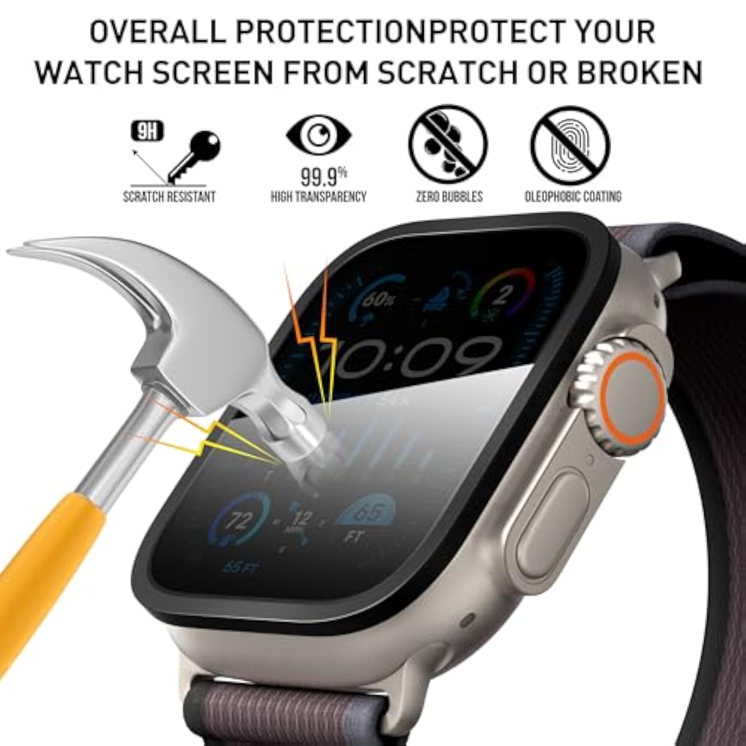2-Pack For Apple Watch Ultra/Ultra 2 49Mm Privacy Screen Protector, [Anti-Peeping] Tempered Glass Ultra-Thin Full Coverage Protective Film -Black+Titanium
