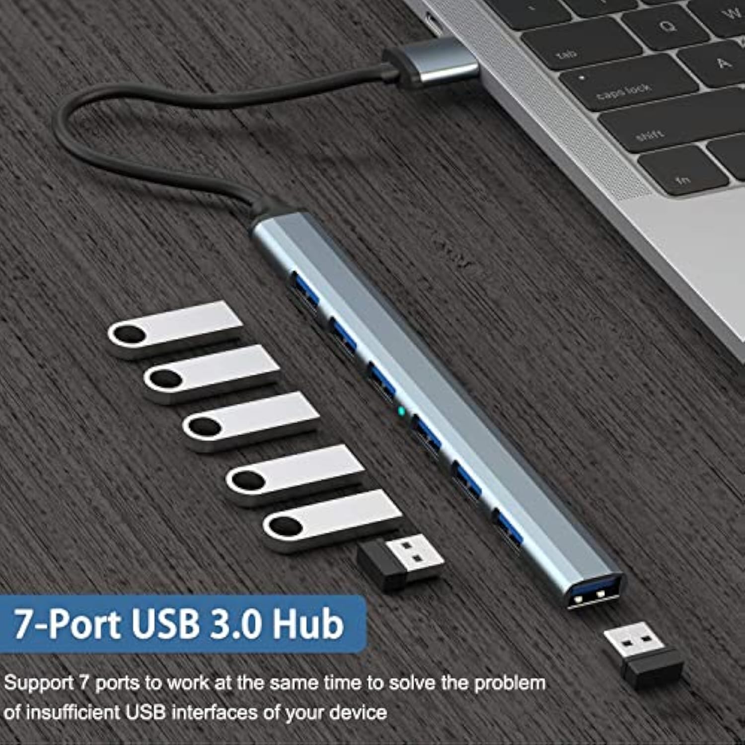 Usb Hub 3.0 With 7 Ports, Aluminium Usb 3.0 Hub Usb Splitter Usb Extender For