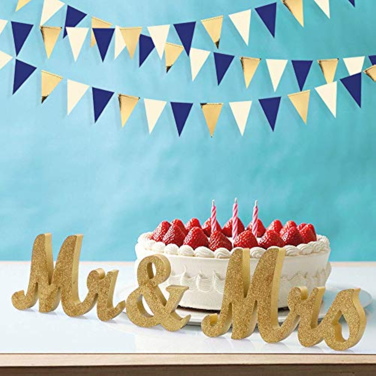 30Ft Navy Blue Gold And Beige Party Decorations Royal Blue Gold Triangle Flag Pennant Banner Bunting For Graduation Birthday Wedding Bridal Shower Nautical Ahoy Achor Theme Party Decorations Supplies