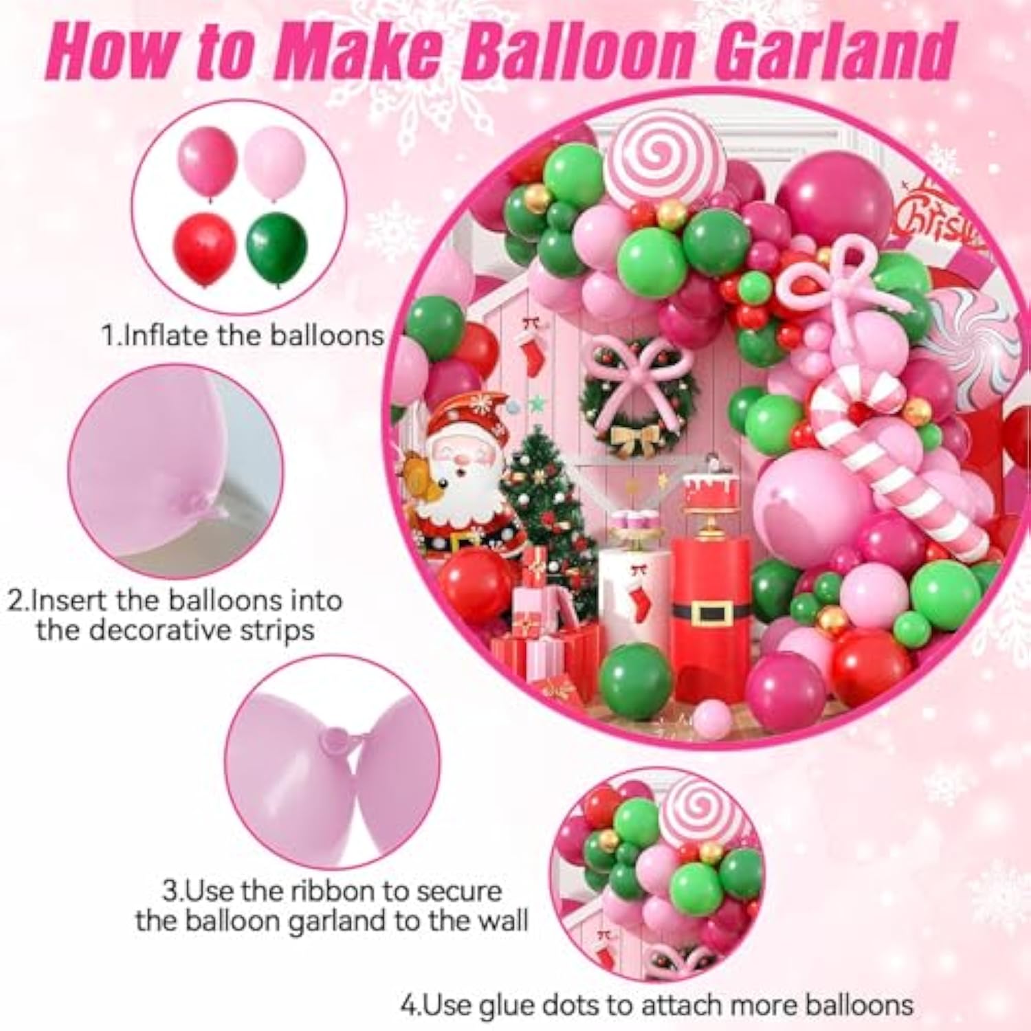 Christmas Balloon Arch Kit Pink Red Green Gold Party Decorations