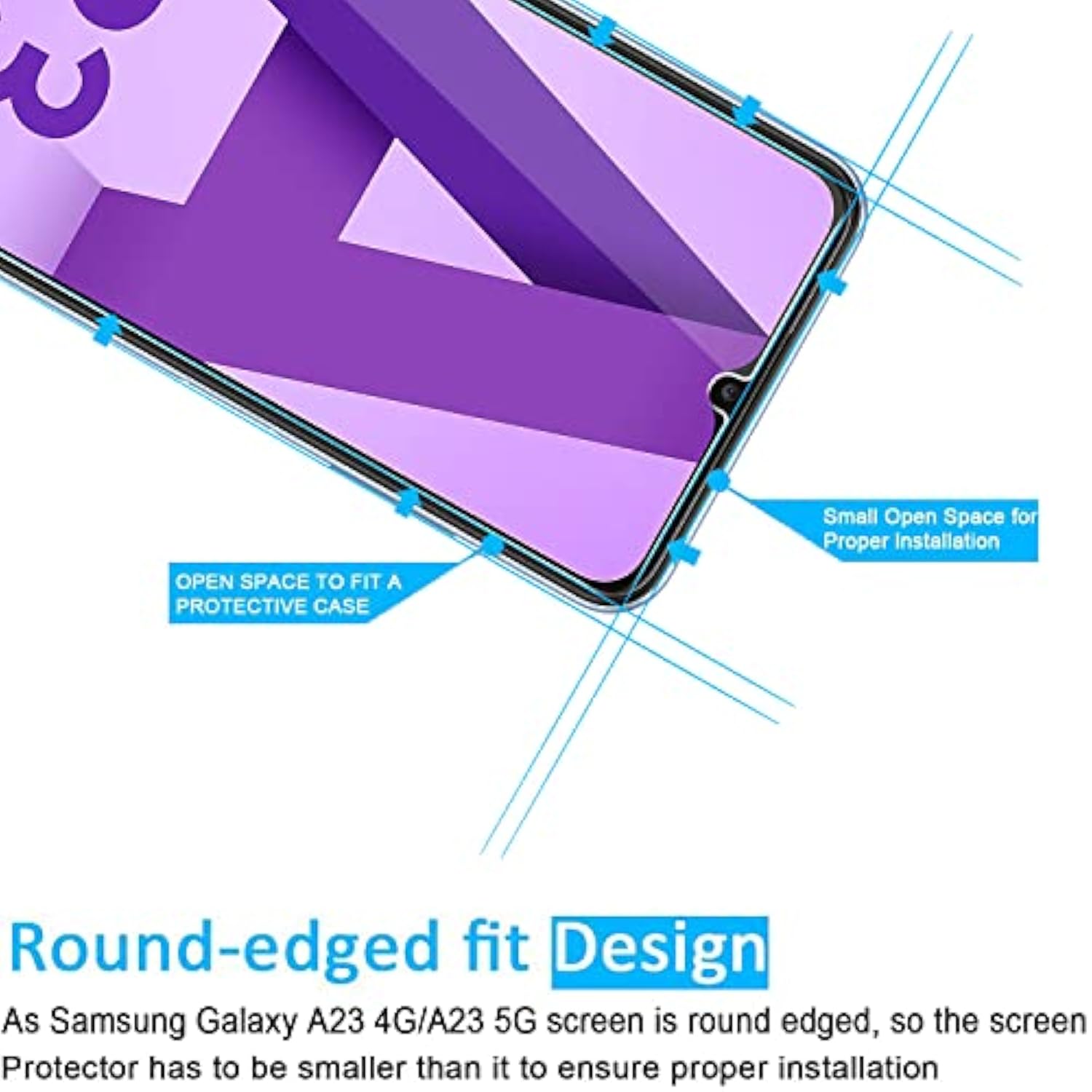 3 Pack Designed For Samsung Galaxy A23 4G, Samsung Galaxy A23 5G Screen Protector Tempered Glass, Case Friendly Anti Scratch Bubble Free Ultra Resistant