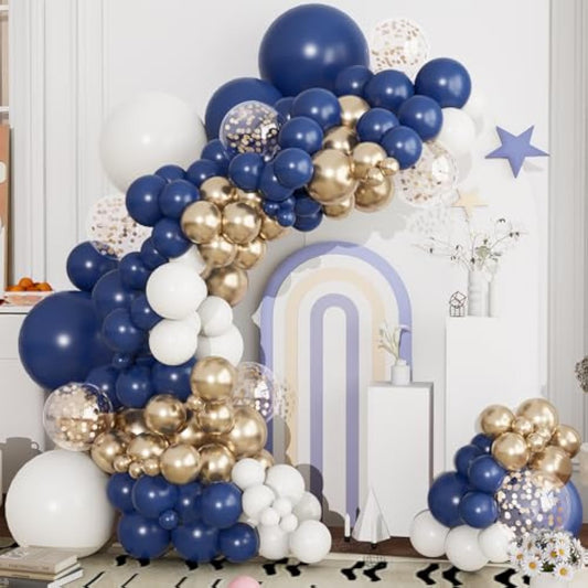 Navy Blue Balloon Arch Garland Kit-134Pcs, 4 Size Navy Blue White Chro