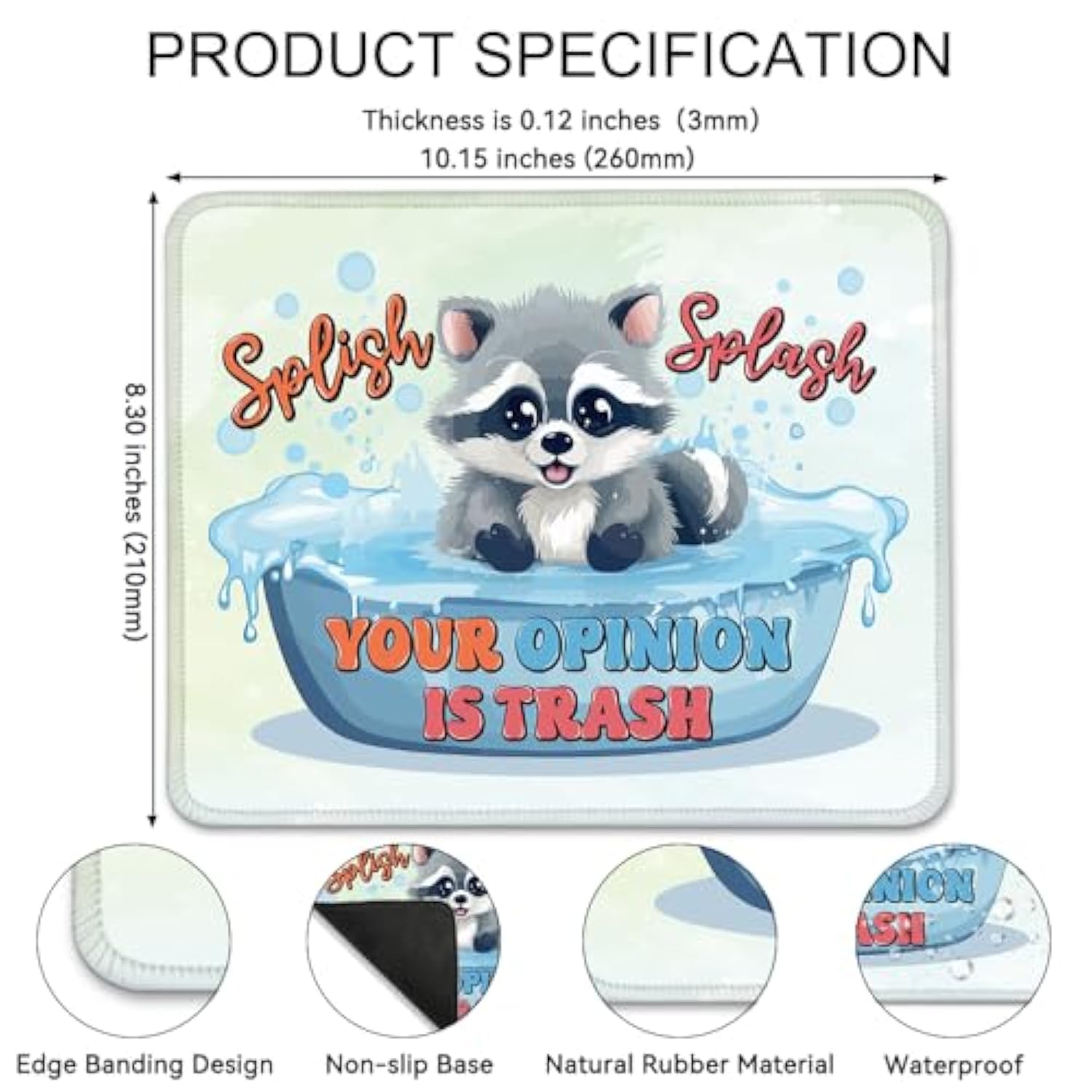 Your Opinion Is Trash Shirt Funny Mouse Pad, Cute Racoon Work Place Mousepad, Travel Mousepad, Funny Meme Office Dormitory Mouse Mat Gifts For Coworker Friend Classmate Roommate