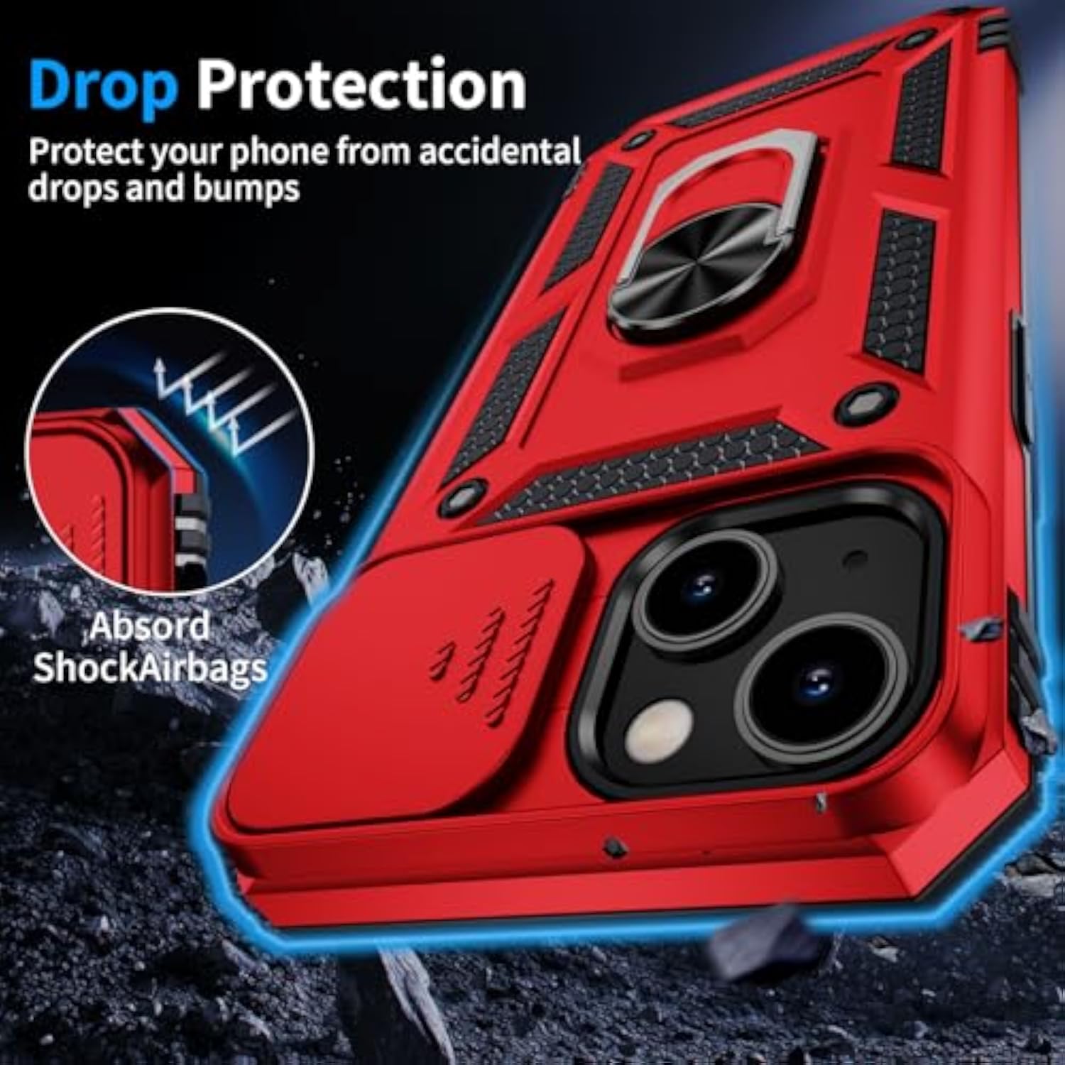 Military-Grade Rugged Heavy Duty Protective Phone Case for iPhone 13 6.1 inch Red