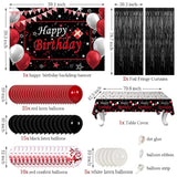 Red And Black Birthday Decorations For Men Women, Happy Birthday Decorations Fo Boys Girls Party Decoration Backdrop & Tablecloth Balloons Arch Kit Confetti Balloons Foil Fringe Curtains Table Cover