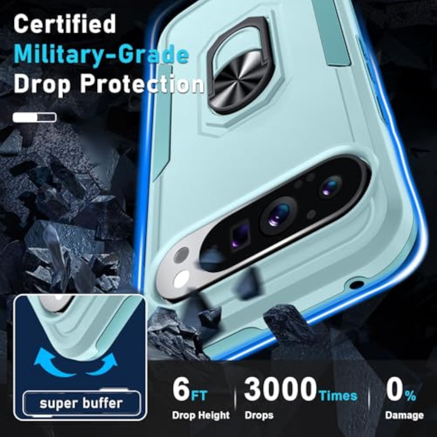 For Google Pixel 9/9 Pro Case With Screen Protector+Camera Lens Protector,Heavy Duty Shockproof Full Body Phone Cover Built In Metal Ring Holder Kickstand,2024 Mint Green
