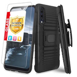 Phone Case Compatible With Samsung Galaxy A50/Galaxy A30/Galaxy A20, [Tempered Glass Screen Protector] Belt Clip Holster Magnetic Support Hybrid Kickstand Heavy Duty Cover (Black)