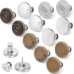 12 Sets Button Pins For Loose Jeans, No Sew And No Tools Instant Replacement Snap Tack Pant Button, Reusable And Adjustable Metal Pants Button Tightener
