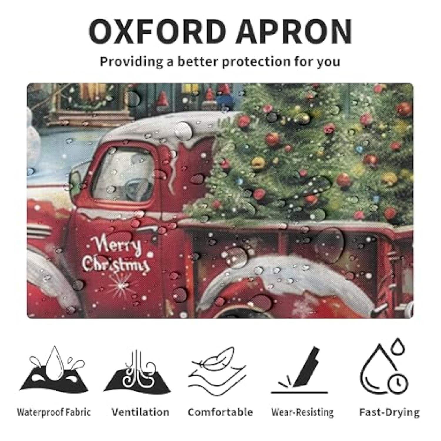 Merry Christmas Apron Vintage Red Truck With Xmas Tree Kitchen Aprons With Two Pockets Winter Cabin Snowman Aprons With Adjustable Strap For Baking, Cooking, Crafting, Sewing