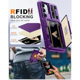 Samsung Galaxy S25+ Plus Wallet Case, RFID, Camera Cover, Shockproof, Purple