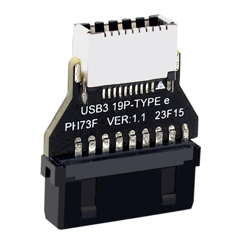 19-Pin USB 3.0 (USB3.1 Gen 2) Internal Header to 20-Pin USB 3.1/3.2 Type-C A-Key Front Panel Adapter (180 Degrees) Extends Type E Ports to PC Front